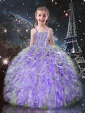 Straps Sleeveless Organza Little Girls Pageant Gowns Beading and Ruffles Lace Up
