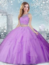Fashion Scoop Sleeveless Vestidos de Quinceanera Floor Length Beading Lavender Tulle
