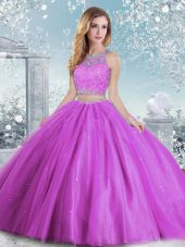 Glamorous Tulle Sleeveless Floor Length Quinceanera Dresses and Beading and Sequins