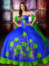 Floor Length Lace Up Quinceanera Gowns Multi-color for Military Ball and Sweet 16 and Quinceanera with Embroidery