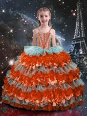 Elegant Sleeveless Lace Up Floor Length Beading and Ruffled Layers Little Girls Pageant Dress Wholesale