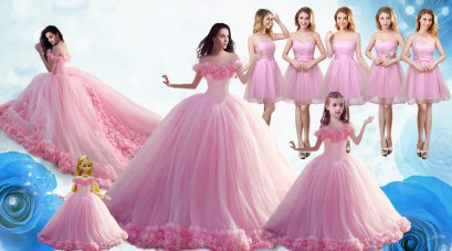 Luxurious Baby Pink Lace Up Off The Shoulder Ruffles Quinceanera Dresses Tulle Sleeveless
