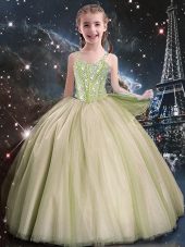 Enchanting Yellow Green Sleeveless Floor Length Beading Lace Up Womens Party Dresses