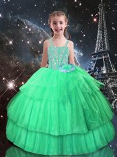 Admirable Straps Sleeveless Lace Up Little Girl Pageant Gowns Apple Green Tulle