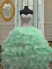 Perfect Organza Sweetheart Sleeveless Lace Up Ruffles Ball Gown Prom Dress in Apple Green