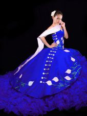 Best Ball Gowns Sleeveless Royal Blue Quinceanera Dresses Brush Train Lace Up