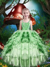 Straps Sleeveless Lace Up Girls Pageant Dresses Apple Green Organza