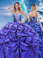 Enchanting Purple Lace Up Ball Gown Prom Dress Beading and Pick Ups Sleeveless Floor Length