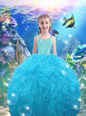 Trendy Organza Sleeveless Floor Length Little Girl Pageant Gowns and Beading and Ruffles