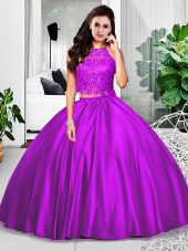 Eggplant Purple Sleeveless Taffeta Zipper Sweet 16 Quinceanera Dress for Military Ball and Sweet 16 and Quinceanera