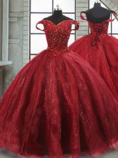 Artistic Sleeveless Brush Train Beading Lace Up Quinceanera Gown