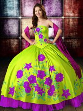 Beautiful Multi-color Satin Lace Up Strapless Sleeveless Floor Length Sweet 16 Quinceanera Dress Embroidery