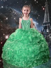 Custom Made Turquoise Ball Gowns Beading and Ruffles Little Girl Pageant Gowns Lace Up Organza Sleeveless Floor Length