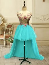 Sweet Aqua Blue Sleeveless Organza Lace Up Prom Dresses for Military Ball and Sweet 16 and Quinceanera