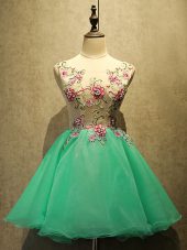 Mini Length Apple Green Prom Party Dress Bateau Sleeveless Lace Up