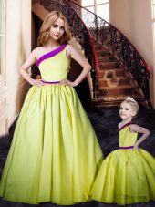 Glamorous Ruching Prom Evening Gown Yellow Lace Up Sleeveless Floor Length