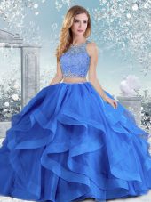 Floor Length Royal Blue Quinceanera Dresses Scoop Long Sleeves Clasp Handle