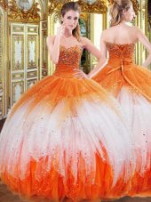 Trendy Sleeveless Beading and Ruffles Lace Up 15 Quinceanera Dress