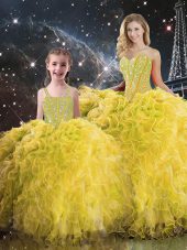 Custom Made Yellow Sleeveless Beading and Ruffles Floor Length Quinceanera Gown