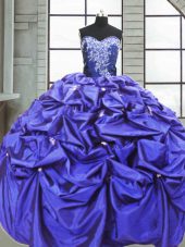 Cute Purple Lace Up Ball Gown Prom Dress Beading and Pick Ups Sleeveless Floor Length