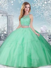 Apple Green Sleeveless Tulle Clasp Handle Sweet 16 Quinceanera Dress for Military Ball and Sweet 16 and Quinceanera
