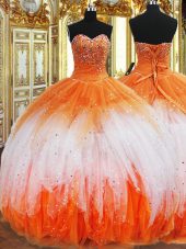 Multi-color Ball Gowns Beading and Ruffles Sweet 16 Quinceanera Dress Lace Up Organza Sleeveless Floor Length