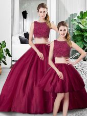 Custom Made Fuchsia Sleeveless Tulle Zipper Quinceanera Gowns for Military Ball and Sweet 16 and Quinceanera