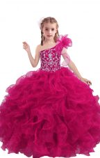 Hot Selling Floor Length Ball Gowns Sleeveless Fuchsia Little Girl Pageant Gowns Lace Up
