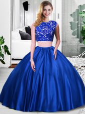 Perfect Lace and Ruching Quinceanera Dress Royal Blue Zipper Sleeveless Floor Length