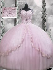 Fashionable Lilac Tulle Side Zipper V-neck Cap Sleeves Quinceanera Gown Brush Train Beading and Appliques