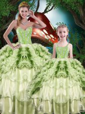 Yellow Green Sweetheart Lace Up Beading and Ruffles and Ruffled Layers 15 Quinceanera Dress Sleeveless