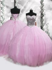 Lilac Quinceanera Gown Tulle Brush Train Sleeveless Beading