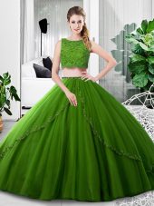 Luxurious Olive Green Quinceanera Gowns Military Ball and Sweet 16 and Quinceanera with Lace and Ruching Scoop Sleeveless Zipper
