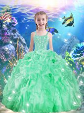 High Quality Apple Green Lace Up Little Girls Pageant Dress Wholesale Beading and Ruffles Sleeveless Floor Length