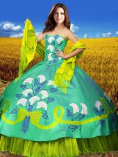 Sweet Embroidery Sweet 16 Dresses Multi-color Lace Up Sleeveless Floor Length