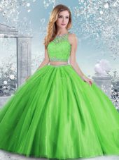Luxurious Tulle Sleeveless Floor Length Quince Ball Gowns and Beading and Sequins