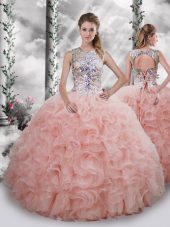 Baby Pink Sleeveless Beading and Ruffles Floor Length Quinceanera Dresses