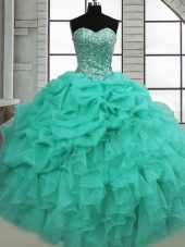Attractive Sleeveless Beading and Ruffles and Pick Ups Lace Up Quinceanera Dresses