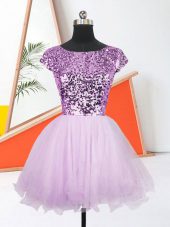 Sumptuous Lilac Prom Gown Prom and Party with Sequins Bateau Sleeveless Lace Up