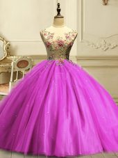 Dynamic Tulle Sleeveless Floor Length Quinceanera Dresses and Appliques and Sequins