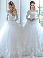 Custom Design Tulle Sleeveless Floor Length Wedding Dresses and Lace and Appliques