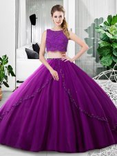 Traditional Sleeveless Zipper Floor Length Lace and Ruching Ball Gown Prom Dress