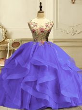 Sophisticated Lavender Scoop Lace Up Appliques and Ruffles Vestidos de Quinceanera Sleeveless