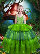 Discount Ball Gowns Straps Sleeveless Organza Floor Length Lace Up Beading and Ruffled Layers Little Girl Pageant Gowns