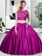Low Price Fuchsia Scoop Zipper Lace and Ruching Quinceanera Gown Sleeveless