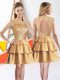 A-line Bridesmaid Dresses Gold Bateau Taffeta Sleeveless Knee Length Backless