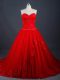 Deluxe Red Ball Gowns Appliques Wedding Dress Lace Up Tulle Sleeveless