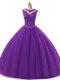 Luxurious Dark Purple Scoop Lace Up Beading and Lace Quinceanera Dresses Sleeveless