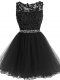 Black Scoop Zipper Beading and Lace and Appliques Prom Evening Gown Sleeveless