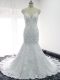 Fantastic White Straps Backless Beading and Lace and Appliques Wedding Gowns Cap Sleeves